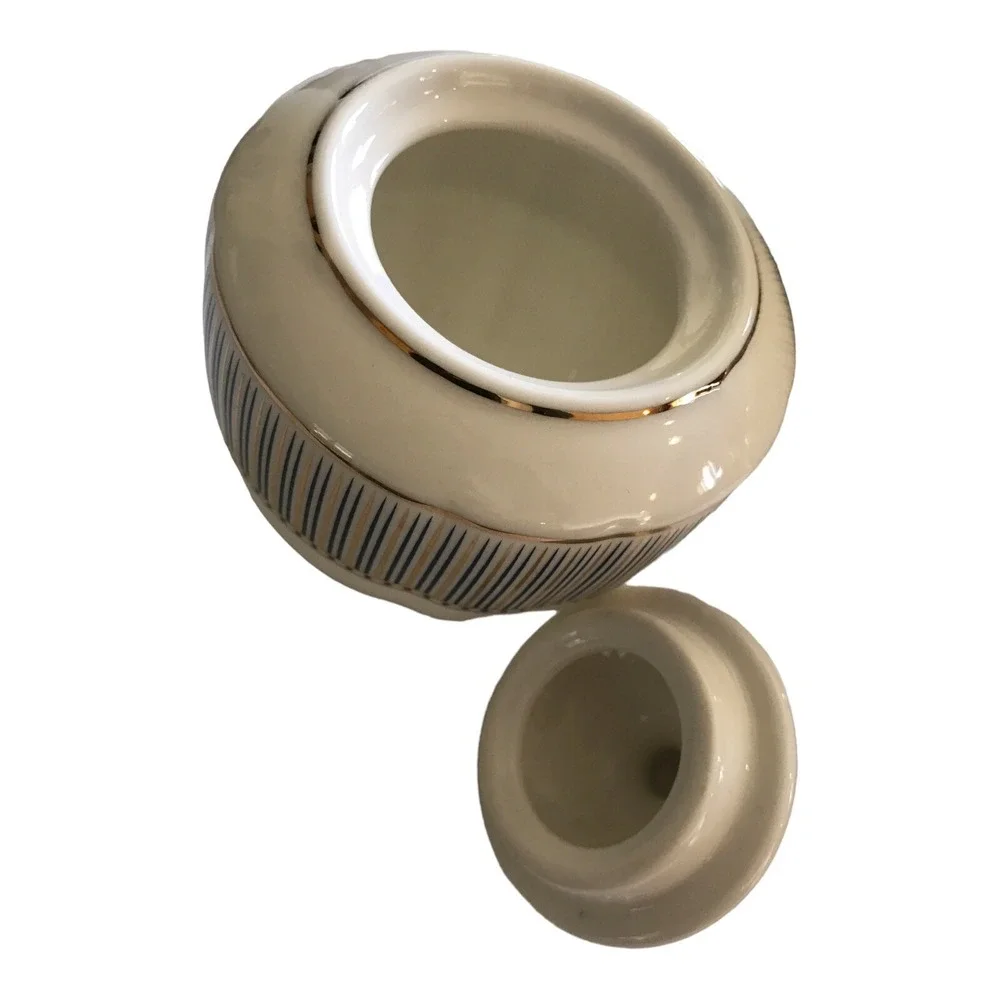 Grace's Teaware Porcelain Cream & Sugar Set Tea Serving‎ White Blue Gold Stripes